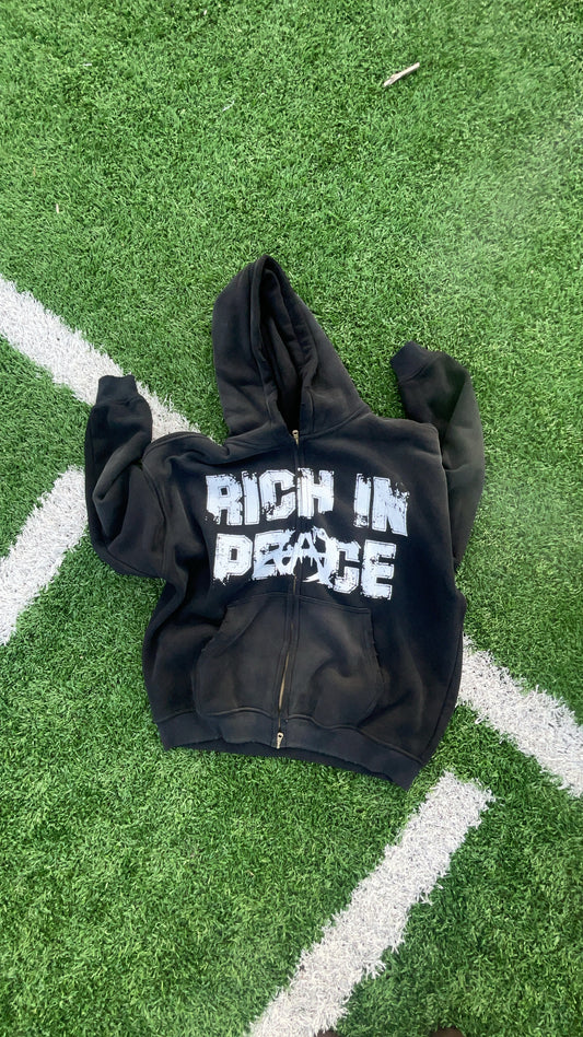 “Rich in peace” Acid wash Zip Up